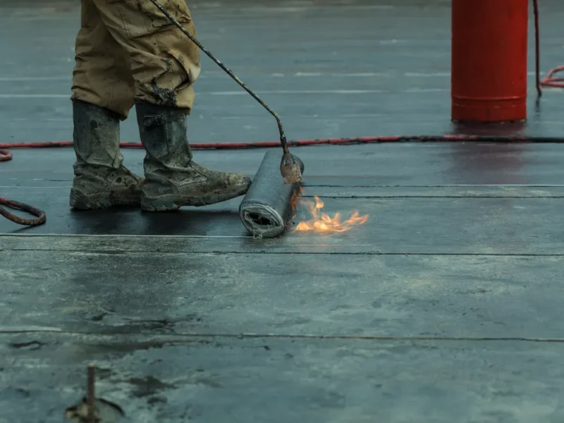 Torch-applied membrane on a roof